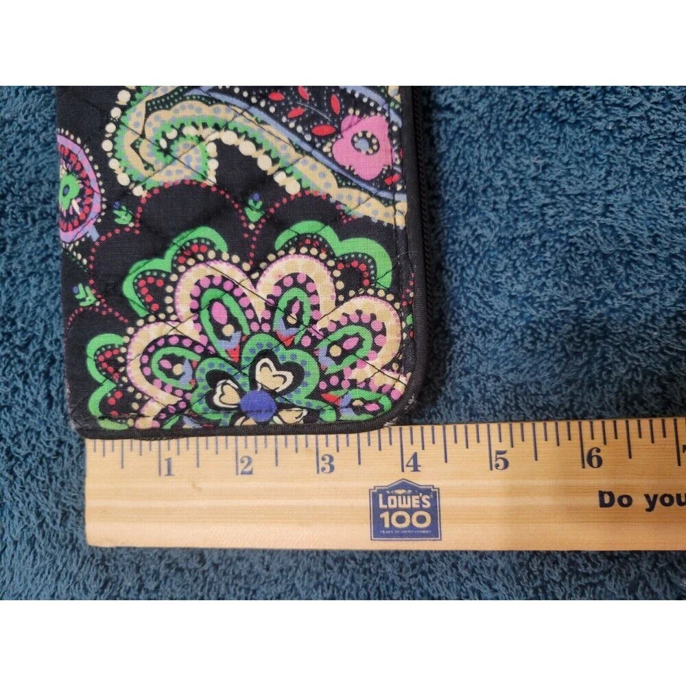 Vera Bradley Womens Wallet Zip Around Black Purple Green Kiev Paisley Quilted